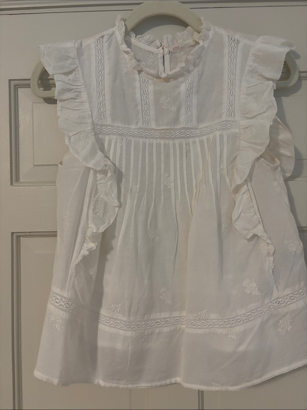 Levi's White Embroidered Ruffle Neck Blouse